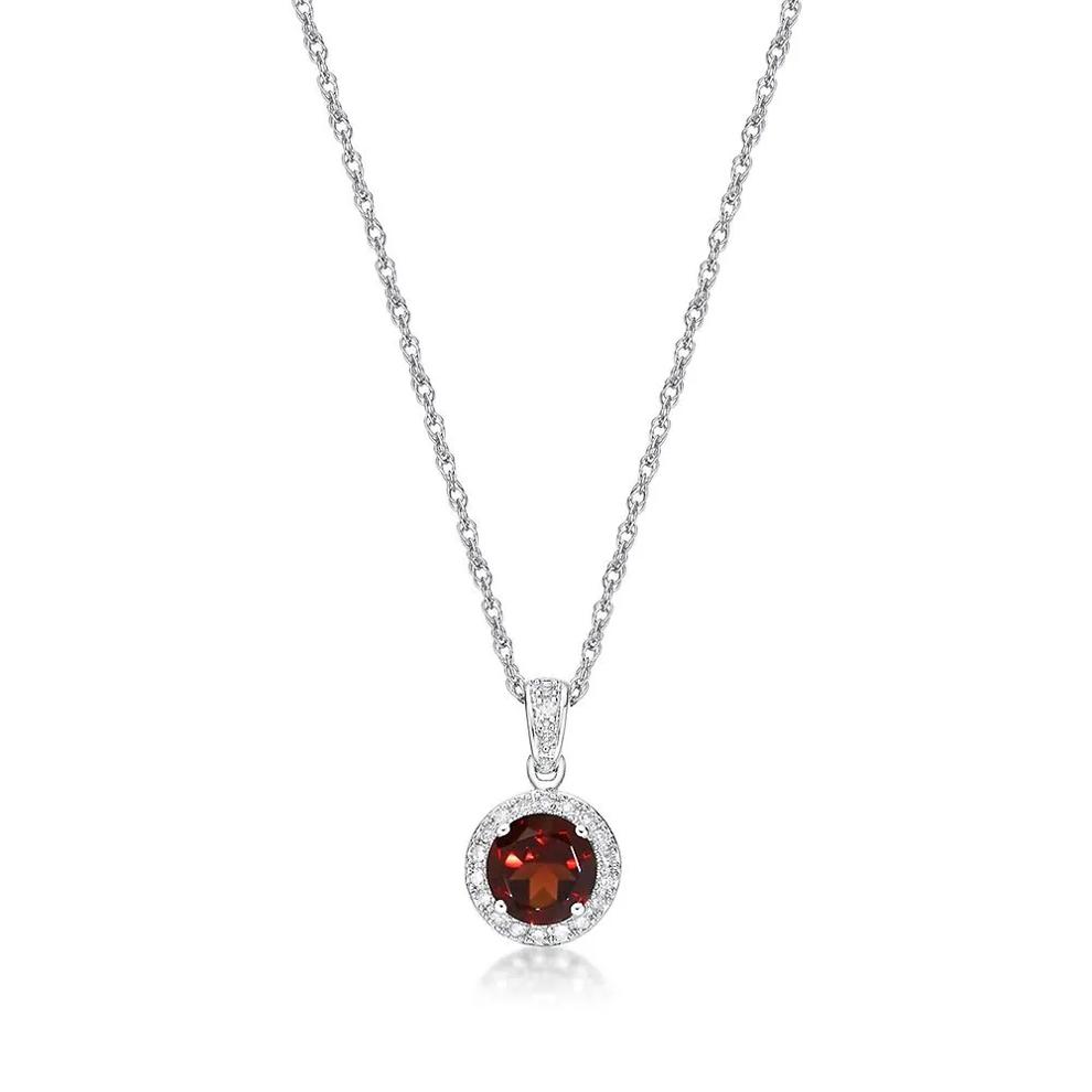 Garnet &amp; 1/10 ct. tw. Diamond Pendant in Sterling Silver – Image 1 of 2