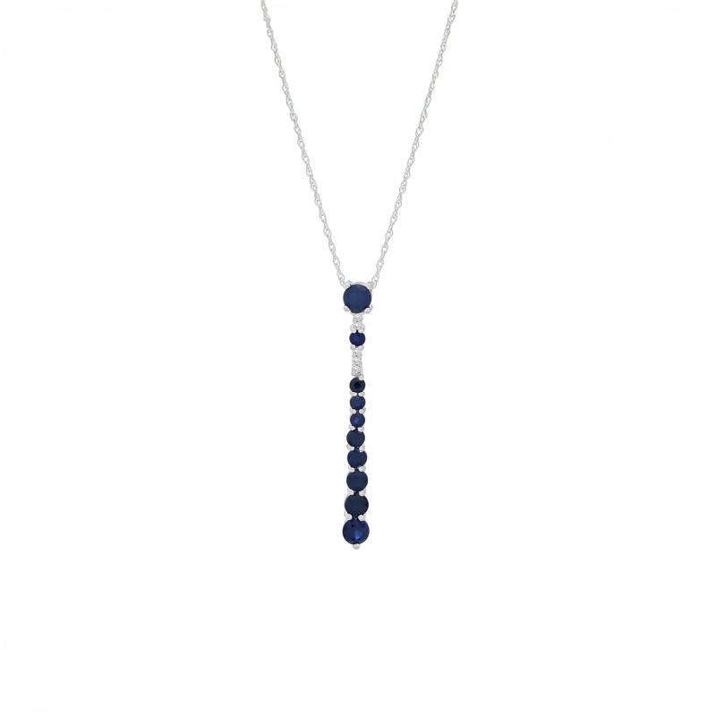 Blue Sapphire &amp; Diamond Accent Stick Pendant Necklace in 10K White Gold – Image 1 of 4