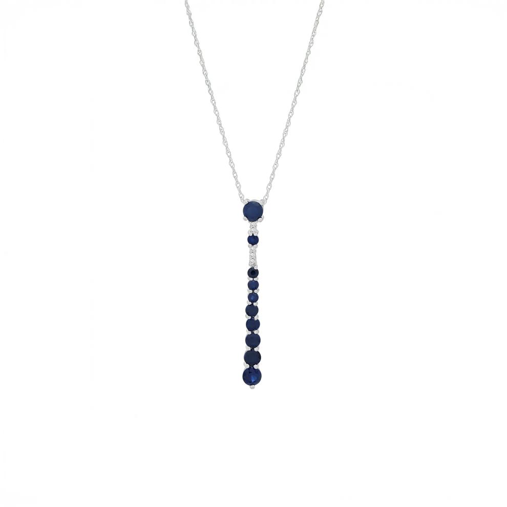 Blue Sapphire &amp; Diamond Accent Stick Pendant Necklace in 10K White Gold – Image 1 of 4