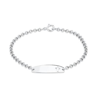Children's Cross Cable Chain ID Bracelet in Sterling Silver, 6.25"