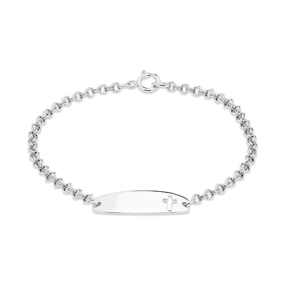 Children's Cross Cable Chain ID Bracelet in Sterling Silver, 6.25" – Image 1 of 2