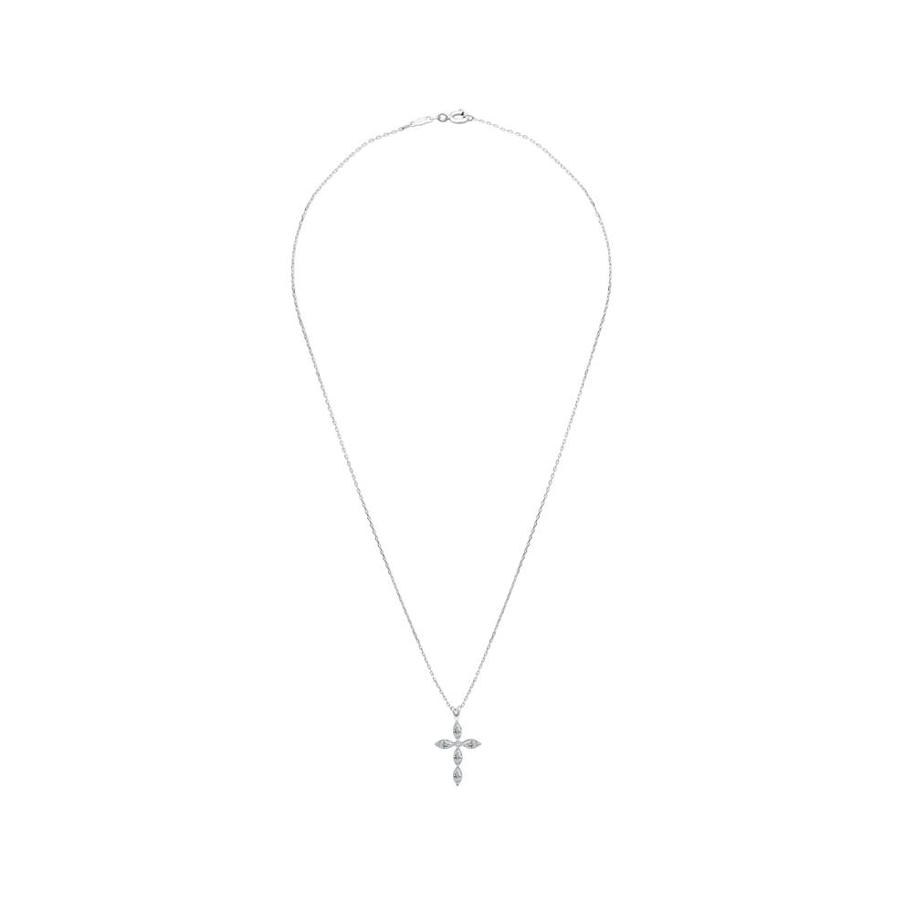 Lab Grown Diamond Marquise Cross Pendant Necklace in 10K White Gold (3/4 ct. tw.) – Image 3 of 4