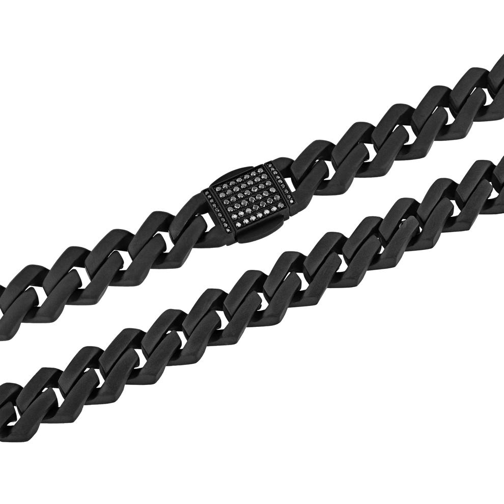  Link Necklace with Black Diamonds in Matte Black Ion-Plated Stainless Steel, 13MM, 20&rdquo;, (1/2 ct. tw.)  – Image 2 of 4