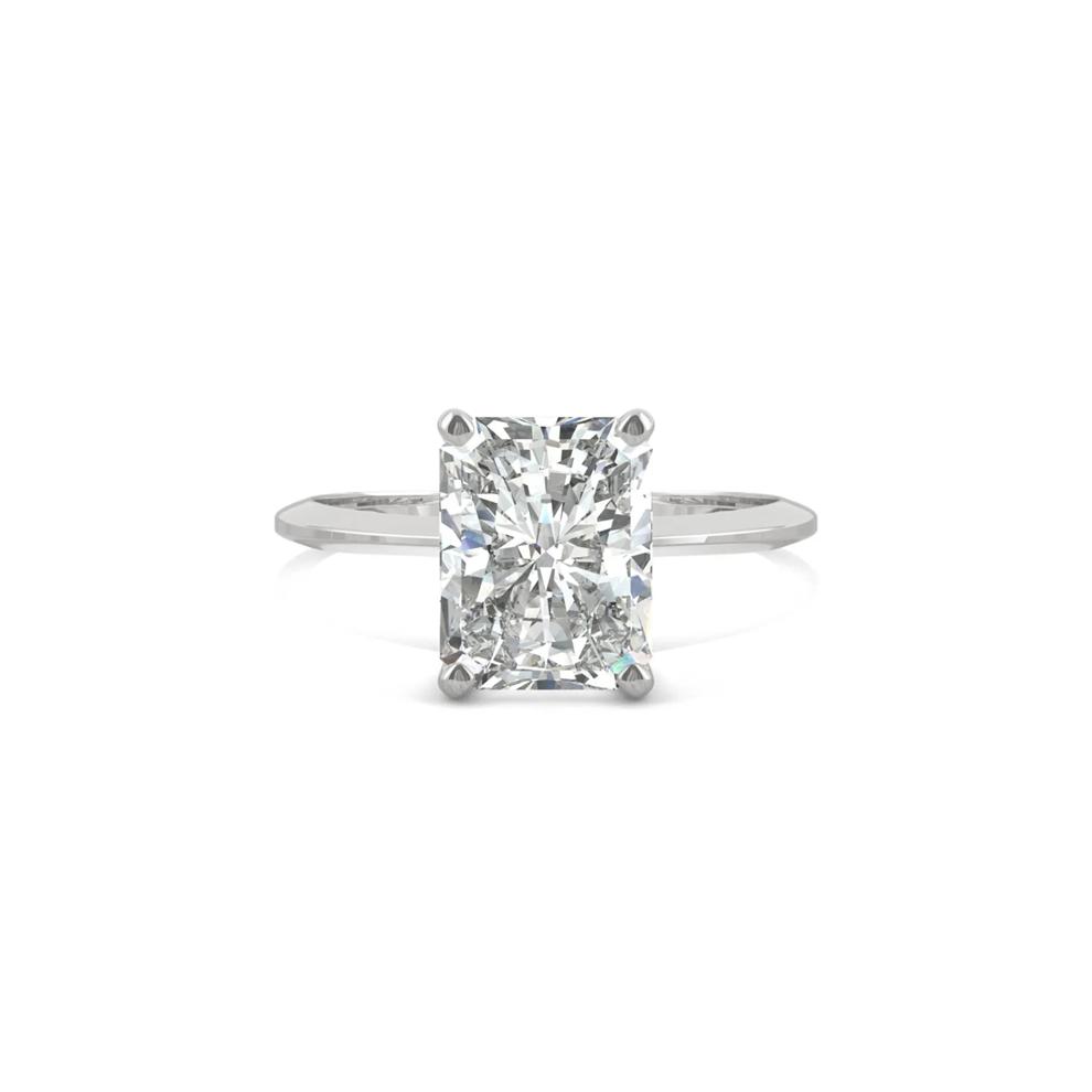 Radiant-Cut Moissanite Ring with Knife-Edge Band in 14K White Gold (2 ct. dew) – Image 1 of 6