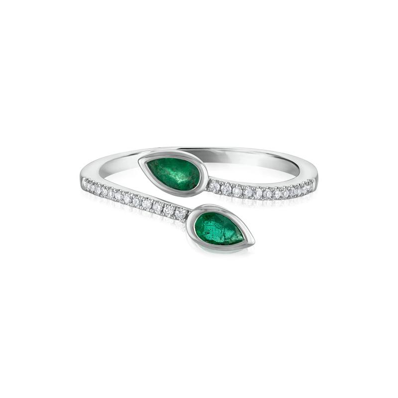 Diamond and Emerald Wrap Ring in 10K White Gold &#40;1/10 ct. tw.&#41; – Image 1 of 3