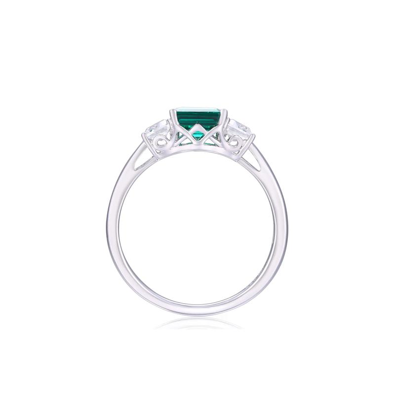 Lab-Created Emerald &amp; Lab-Created White Sapphire Ring in Sterling Silver  – Image 2 of 4