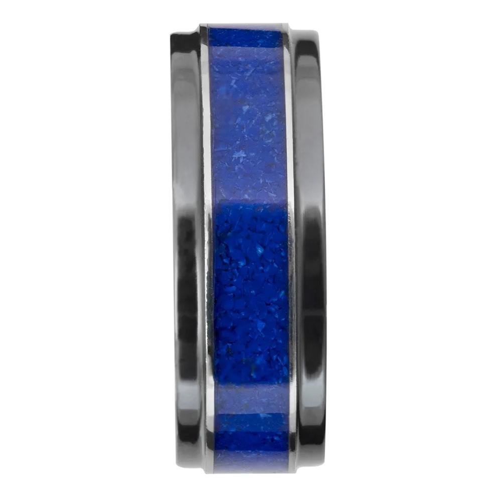 Men's Lapis Inlay Band in Black Zirconium, 8MM – Image 3 of 4