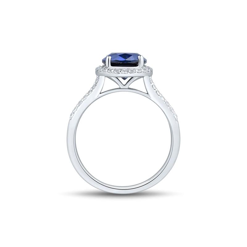 Lab-Created Blue &amp; White Sapphire Double Row Shank Halo Ring in Sterling Silver – Image 3 of 3