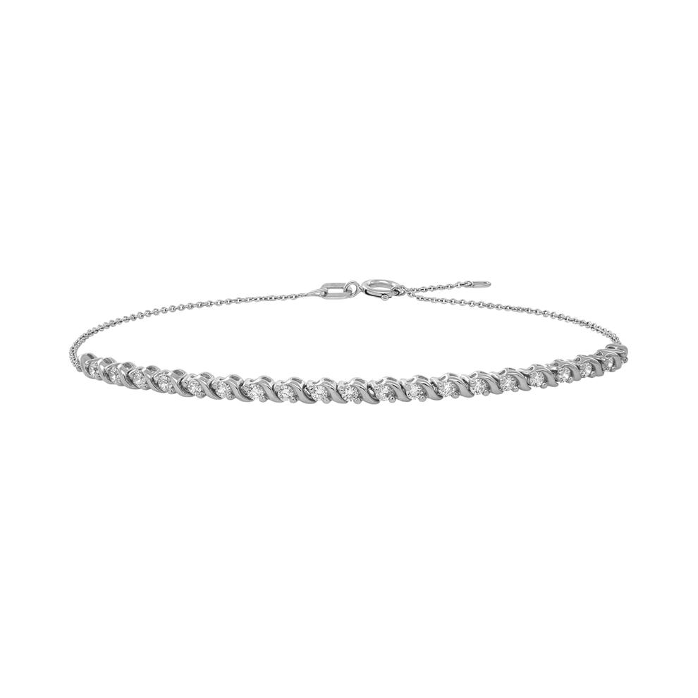 Diamond Adjustable Cable Chain Bracelet in 10K White Gold, 7.25" (1/4 ct. tw.) – Image 1 of 2