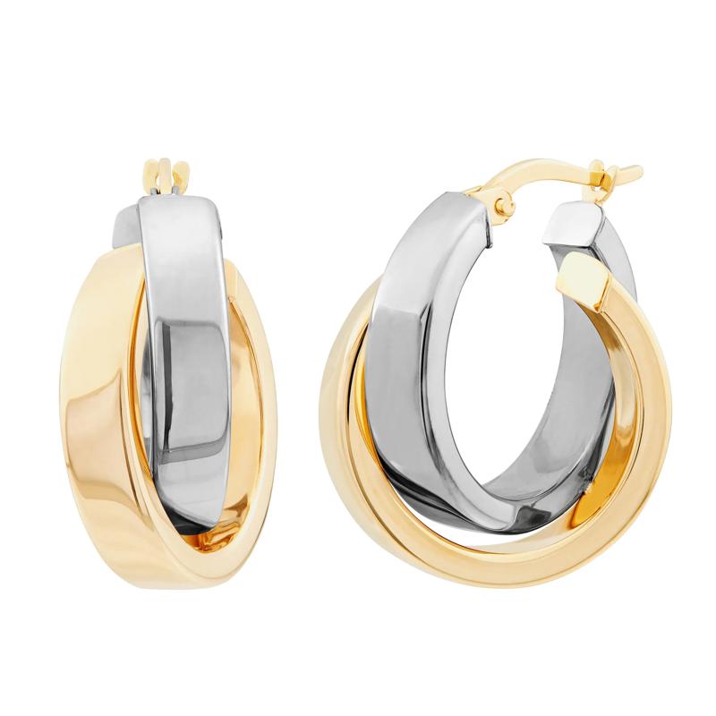 Crossover Hoop Earrings in 14K Yellow and White Gold, 15x20MM – Image 1 of 1