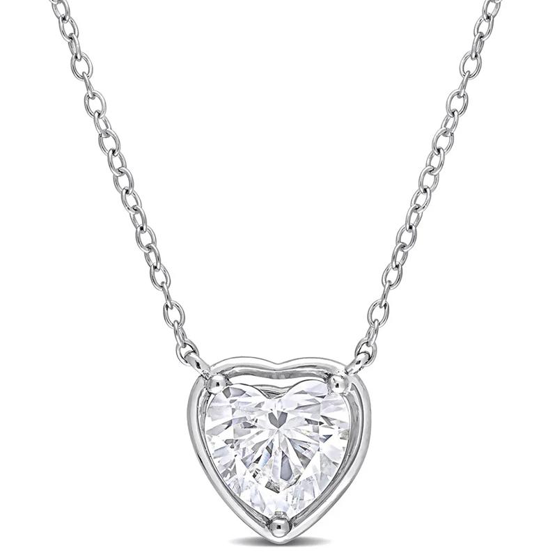 Heart-Shaped Moissanite Necklace in Sterling Silver &#40;2 ct. dew&#41; – Image 1 of 3