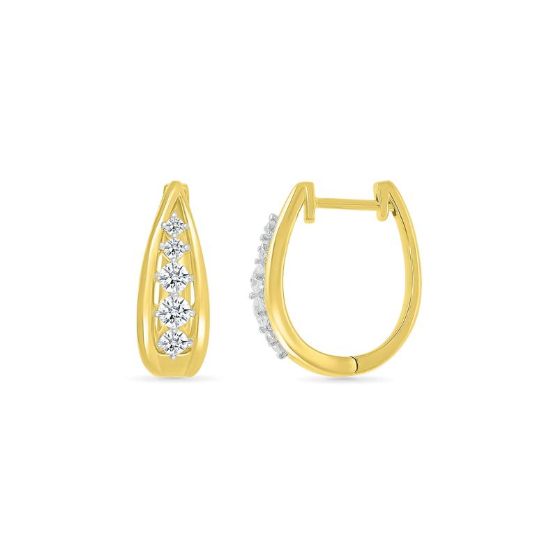 Diamond Graduated Oval Hoop Earrings in 10K Yellow Gold &#40;1/2 ct. tw.&#41; – Image 3 of 3