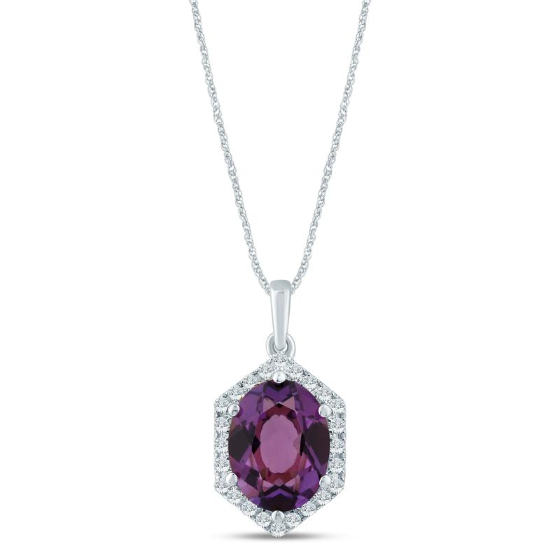 Oval Amethyst Pendant in 10K White Gold &#40;1/10 ct. tw.&#41; – Image 1 of 3