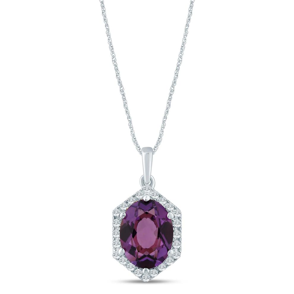 Oval Amethyst Pendant in 10K White Gold (1/10 ct. tw.) – Image 1 of 3