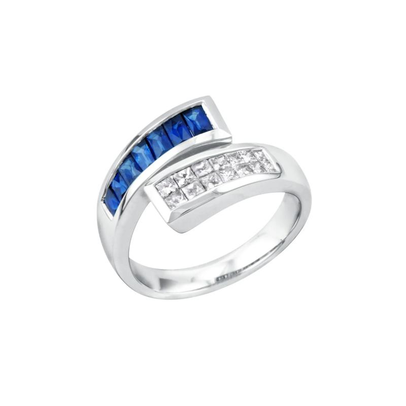 1/2 ct. tw. Diamond &amp; Blue Sapphire Bypass Ring in 14K White Gold – Image 2 of 2