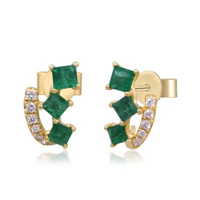 Emerald & Diamond Accent Stud Earrings in 10K Yellow Gold