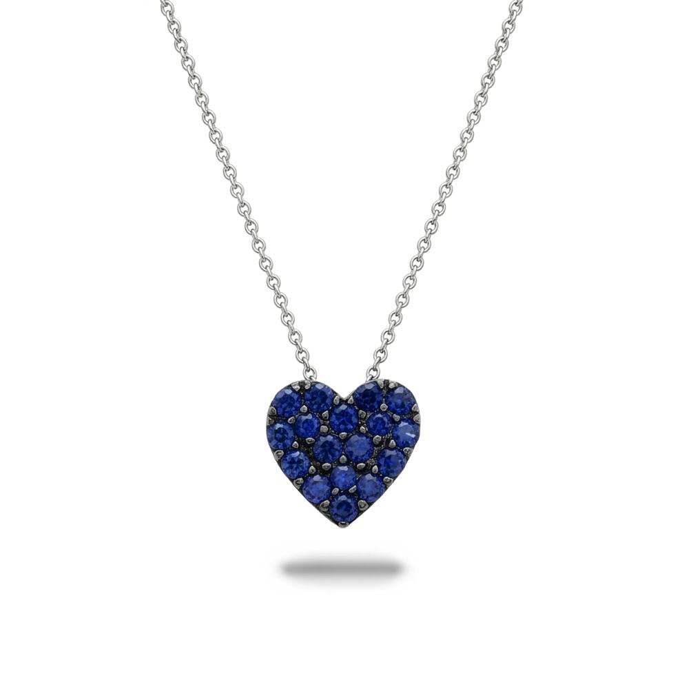 Lab-Created Blue Sapphire Heart Pendant Necklace in Sterling Silver – Image 1 of 4
