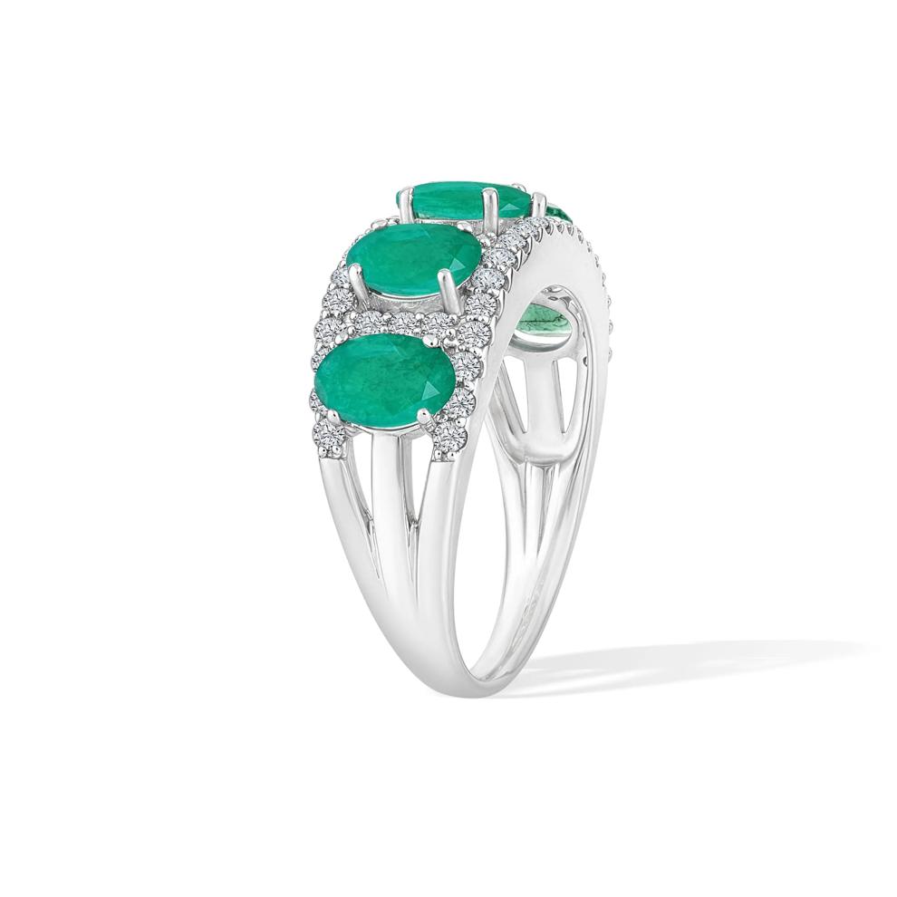 Emerald &amp; Diamond Half Eternity Band in 10K White Gold (1/2 ct. tw.) – Image 3 of 4