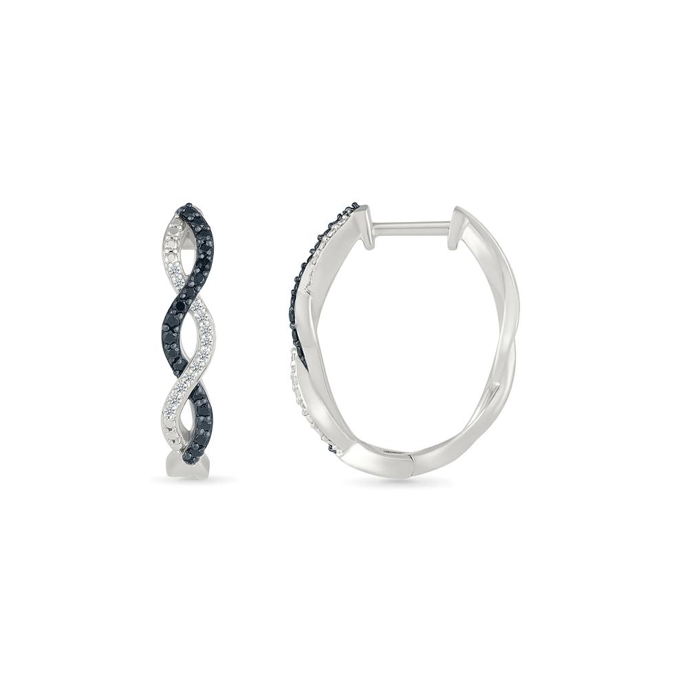 Black and White Diamond Twist Hoops in Sterling Silver (1/4 ct. tw.) – Image 2 of 3