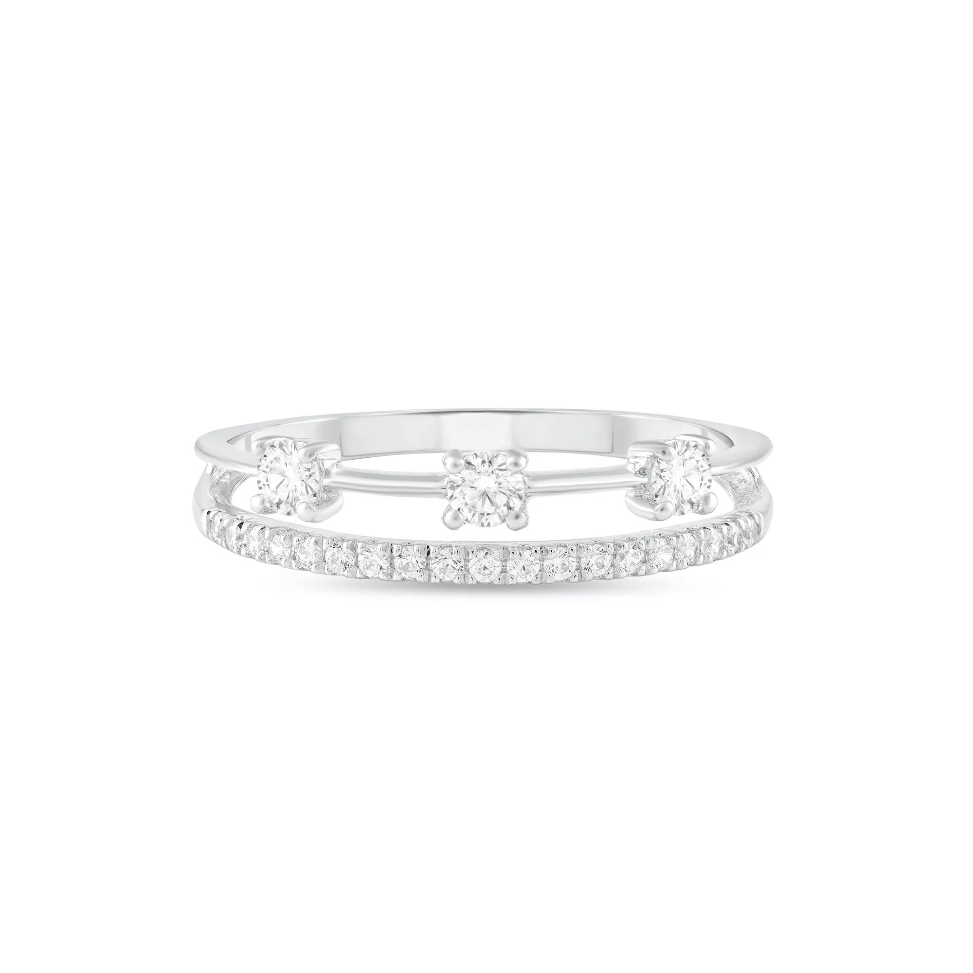 Diamond Double Row Ring in Sterling Silver