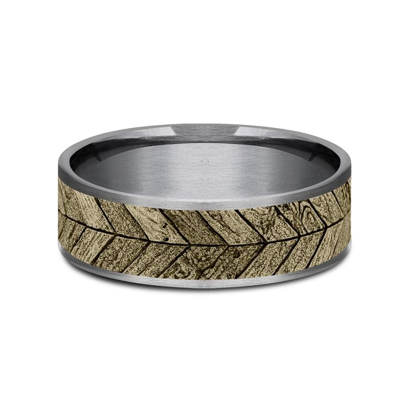Men&rsquo;s Chevron Wedding Band in 14K Gold &amp; Tantalum – Image 1 of 3