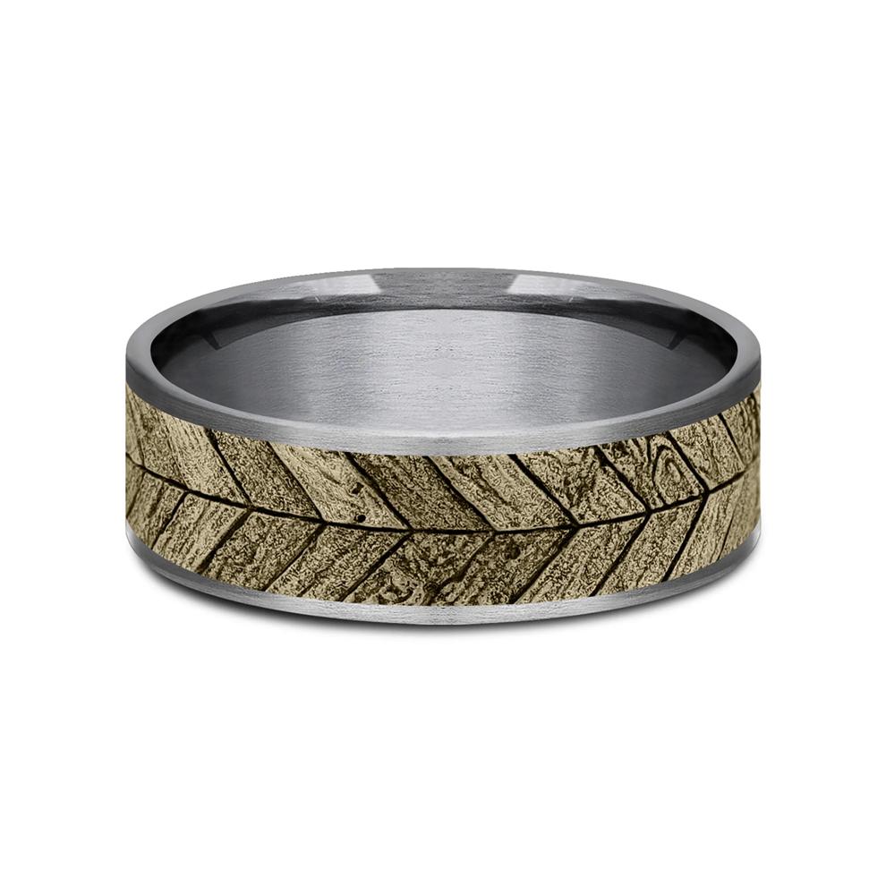 Men&rsquo;s Chevron Wedding Band in 14K Gold &amp; Tantalum – Image 1 of 3