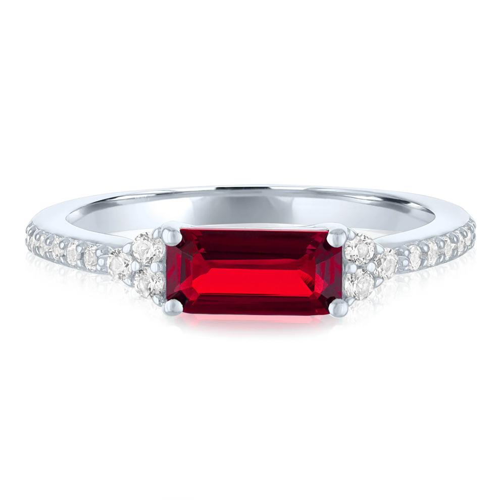 Lab-Created Ruby &amp; Lab-Created White Sapphire East-West Ring in Sterling Silver – Image 1 of 3