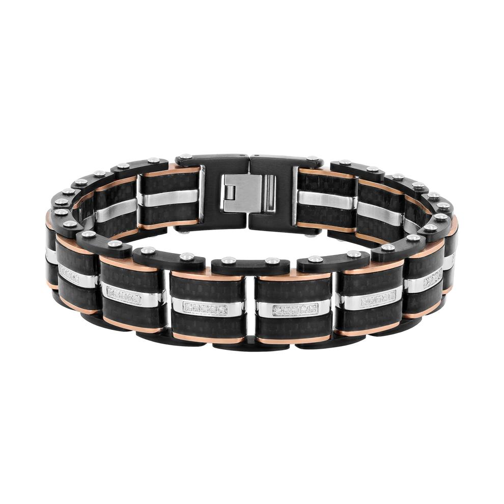 Diamond Link Bracelet in Ion-Plated Stainless Steel and Carbon Fiber, 15MM, 8.5&rdquo; (1/3 ct. tw.) – Image 1 of 3