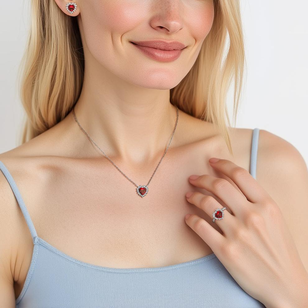 Lab-Created Ruby and Lab-Created White Sapphire Ring, Earring and Pendant Set in Sterling Silver – Image 10 of 10