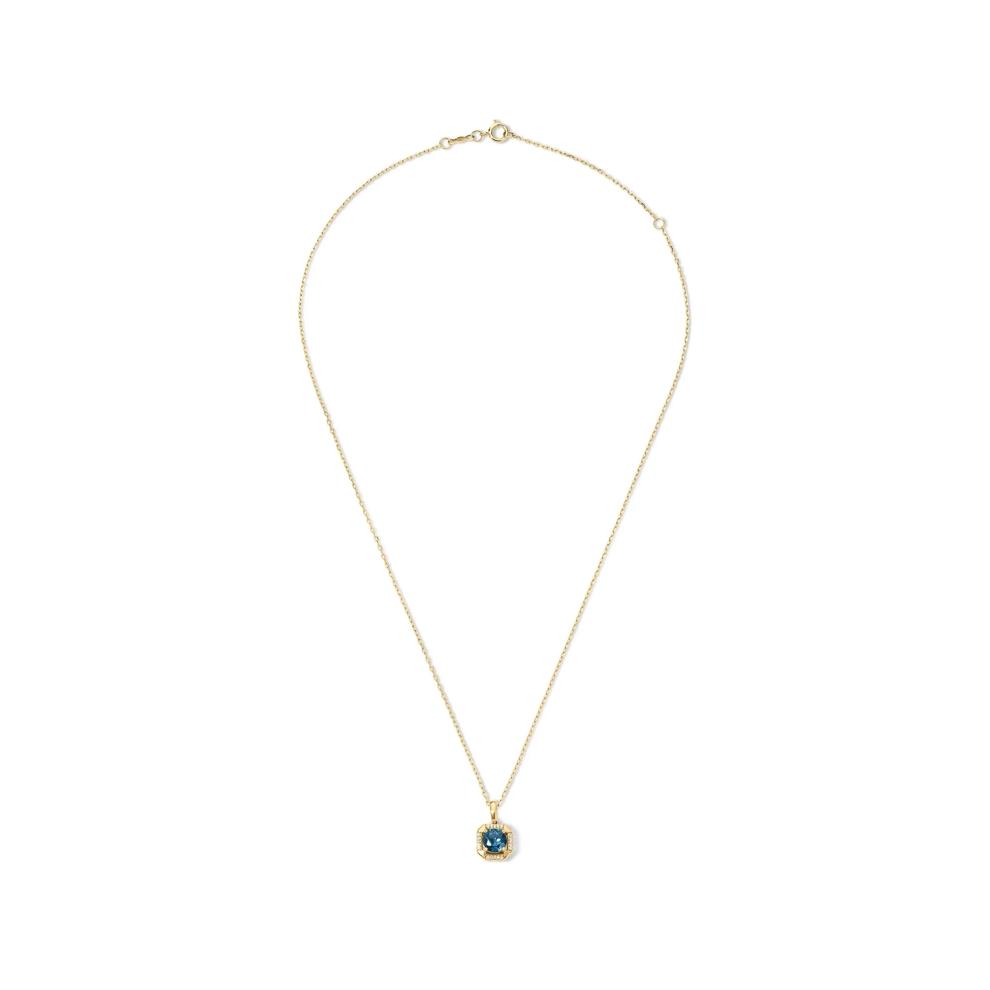 Montana Blue Sapphire &amp; Diamond Accent Halo Pendant Necklace in 10K Yellow Gold – Image 3 of 4