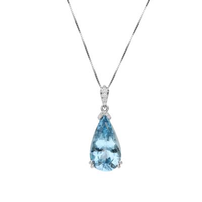 Pear-Shaped Aquamarine & Round Diamond Accent Pendant Necklace in 18K White Gold