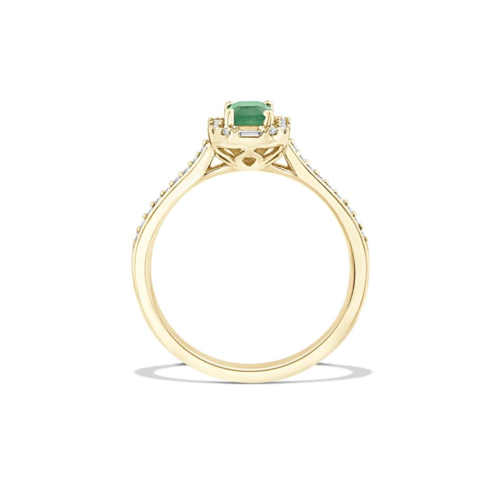 Emerald &amp; Diamond Art Deco-Inspired Halo Ring in 10K Yellow Gold (1/4 ct. tw.) – Image 2 of 4