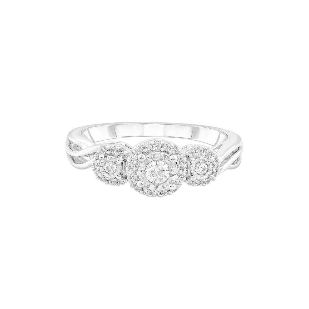 Three-Stone Halo Engagement Ring with Illusion Setting in 10K White Gold (1/4 ct. tw.) – Image 1 of 3