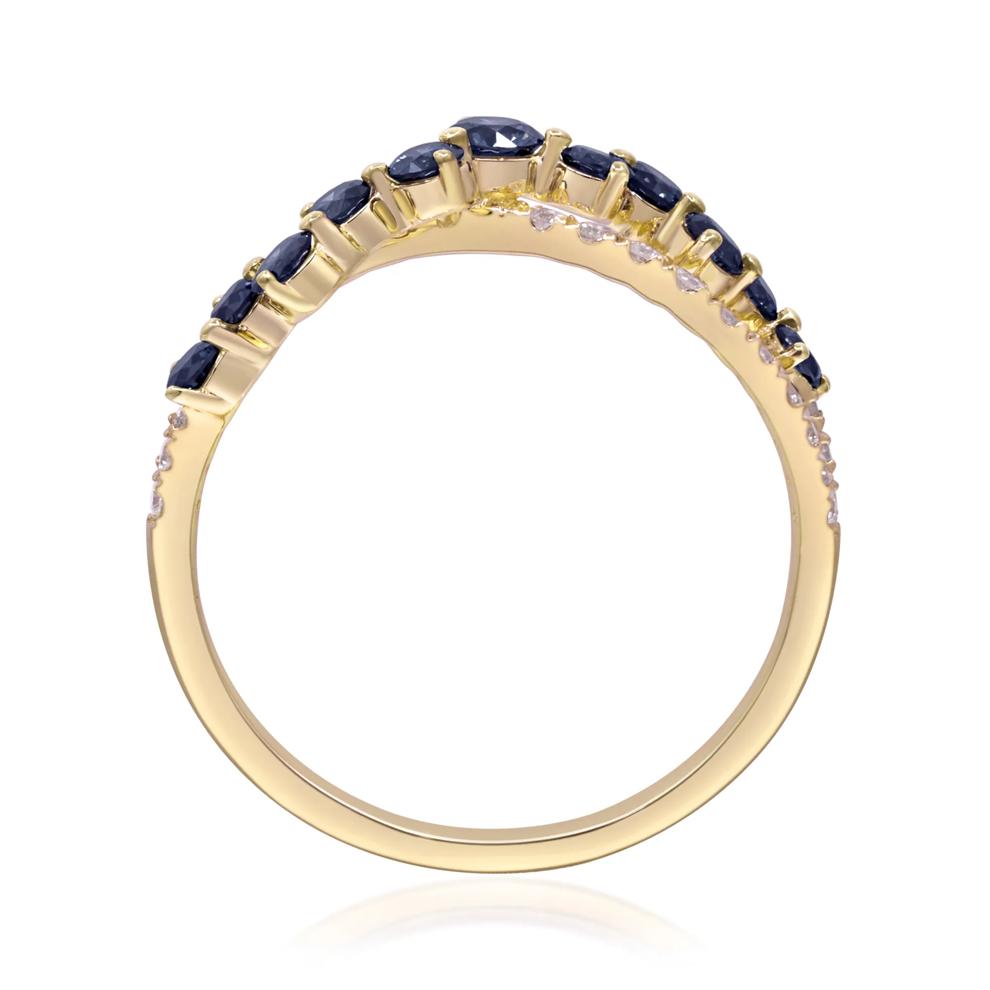 Blue Sapphire &amp; Round Diamond Scatter Crossover Ring in 10K Yellow Gold (1/4 ct. tw.) – Image 2 of 5