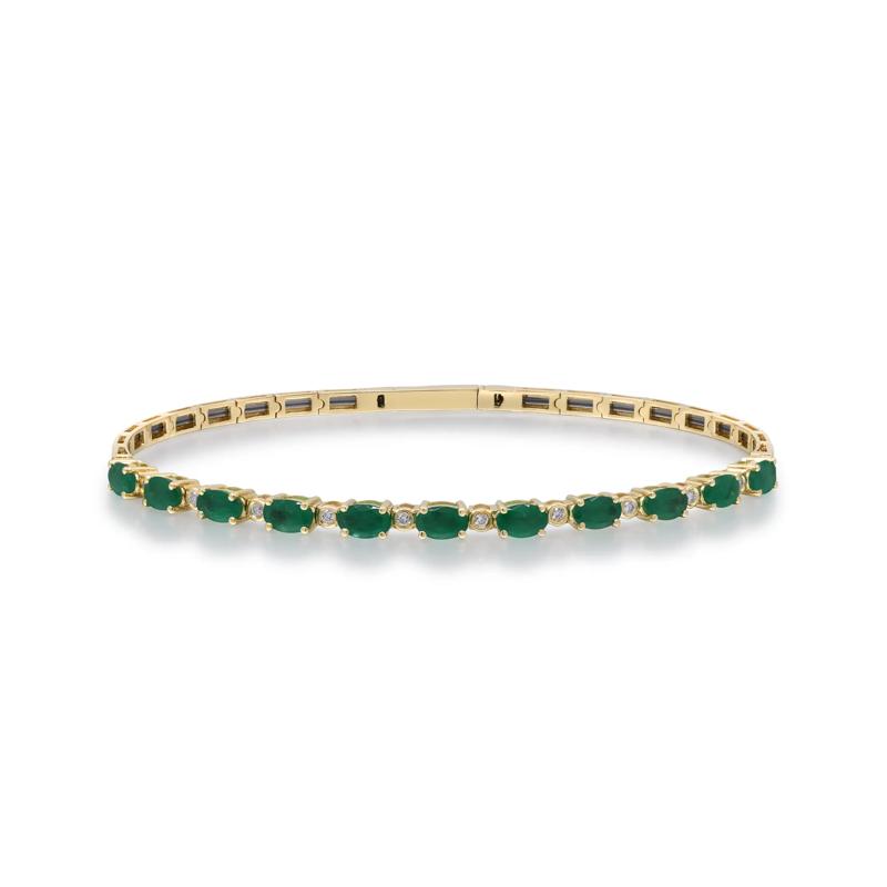 Emerald and Diamond Bracelet in 14K Yellow Gold &#40;1/10 ct. tw.&#41; – Image 1 of 3
