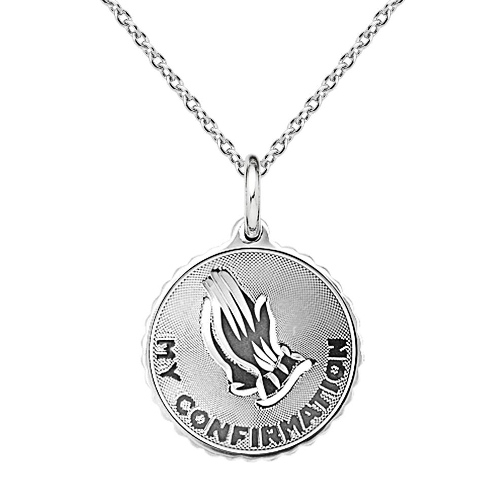 Confirmation Prayer Hands Pendant in Sterling Silver, 18" – Image 1 of 3