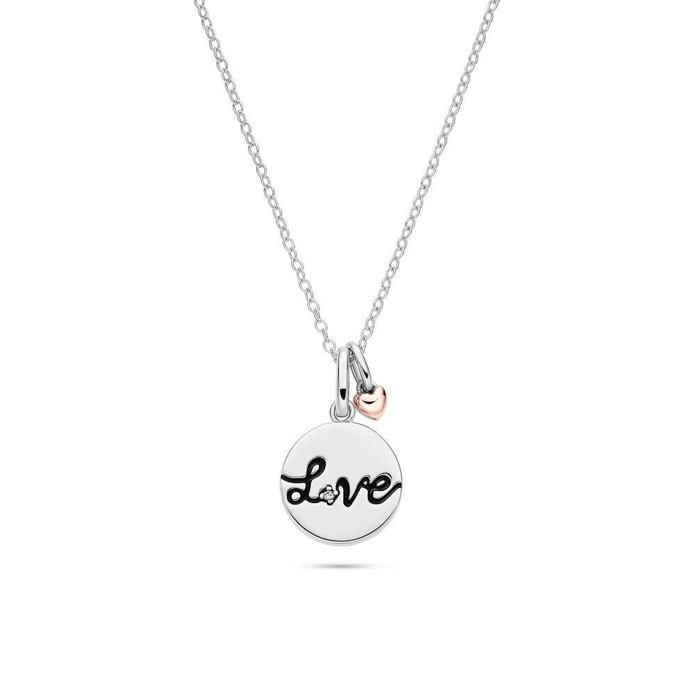 Lab Grown Diamond Accent Love Disc Pendant in Sterling Silver &amp; 10K Rose Gold – Image 1 of 5