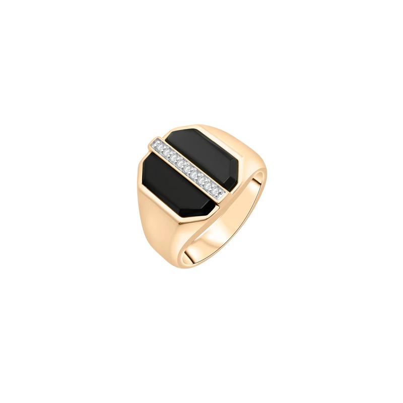 Men&#39;s Black Onyx and Diamond Ring in 10K Yellow Gold &#40;1/10 ct. tw.&#41; – Image 5 of 5