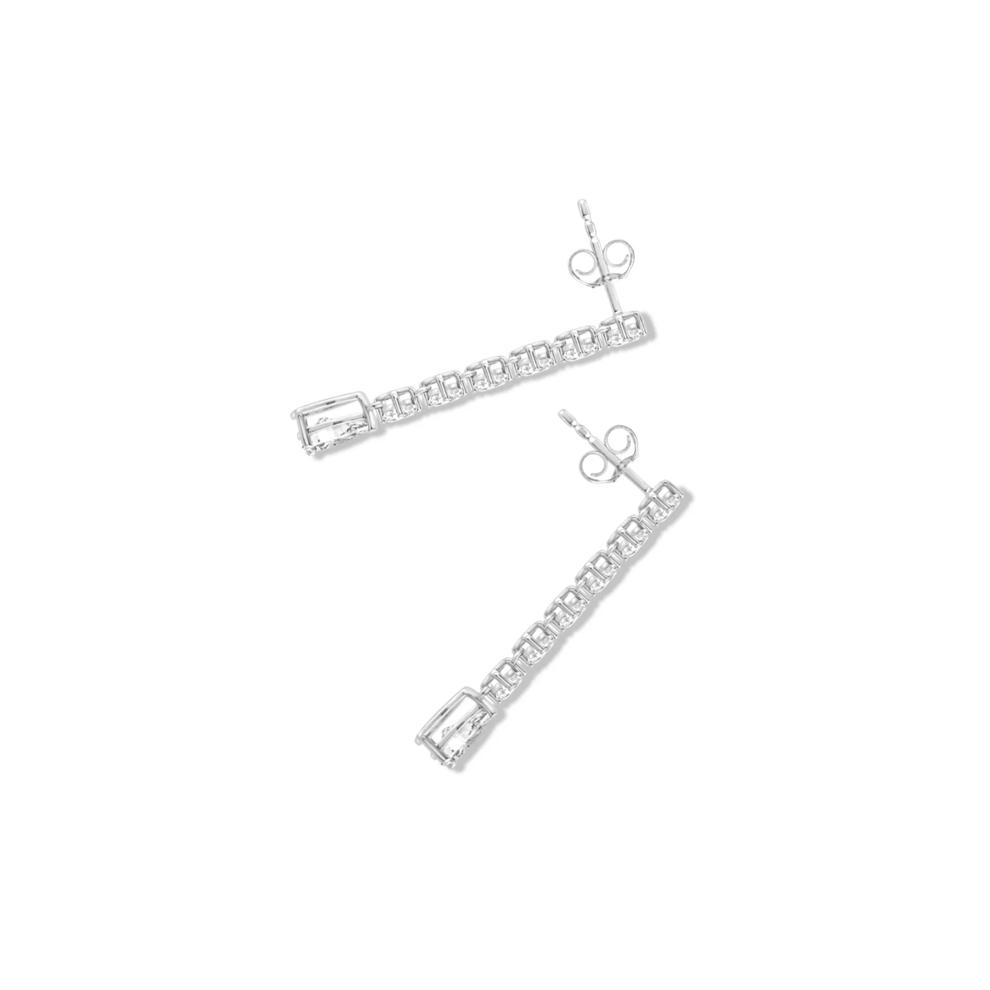 Lab Grown Diamond Round &amp; Pear-Shaped Linear Drop Earrings in 14K White Gold (3 ct. tw.) – Image 2 of 2