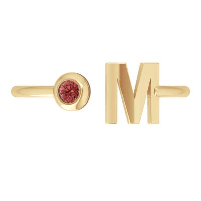 custom gemstone ring with initial & single stone accent