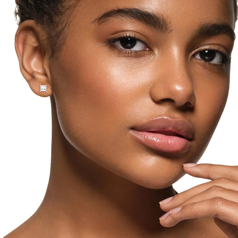 Diamond Princess-Cut Solitaire Stud Earrings in 14K White Gold (1 ct. tw.) – Image 2 of 3