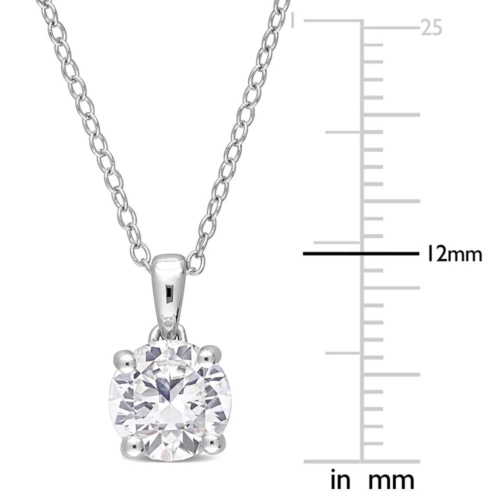 Lab Created White Sapphire Solitaire Pendant in Sterling Silver – Image 2 of 3