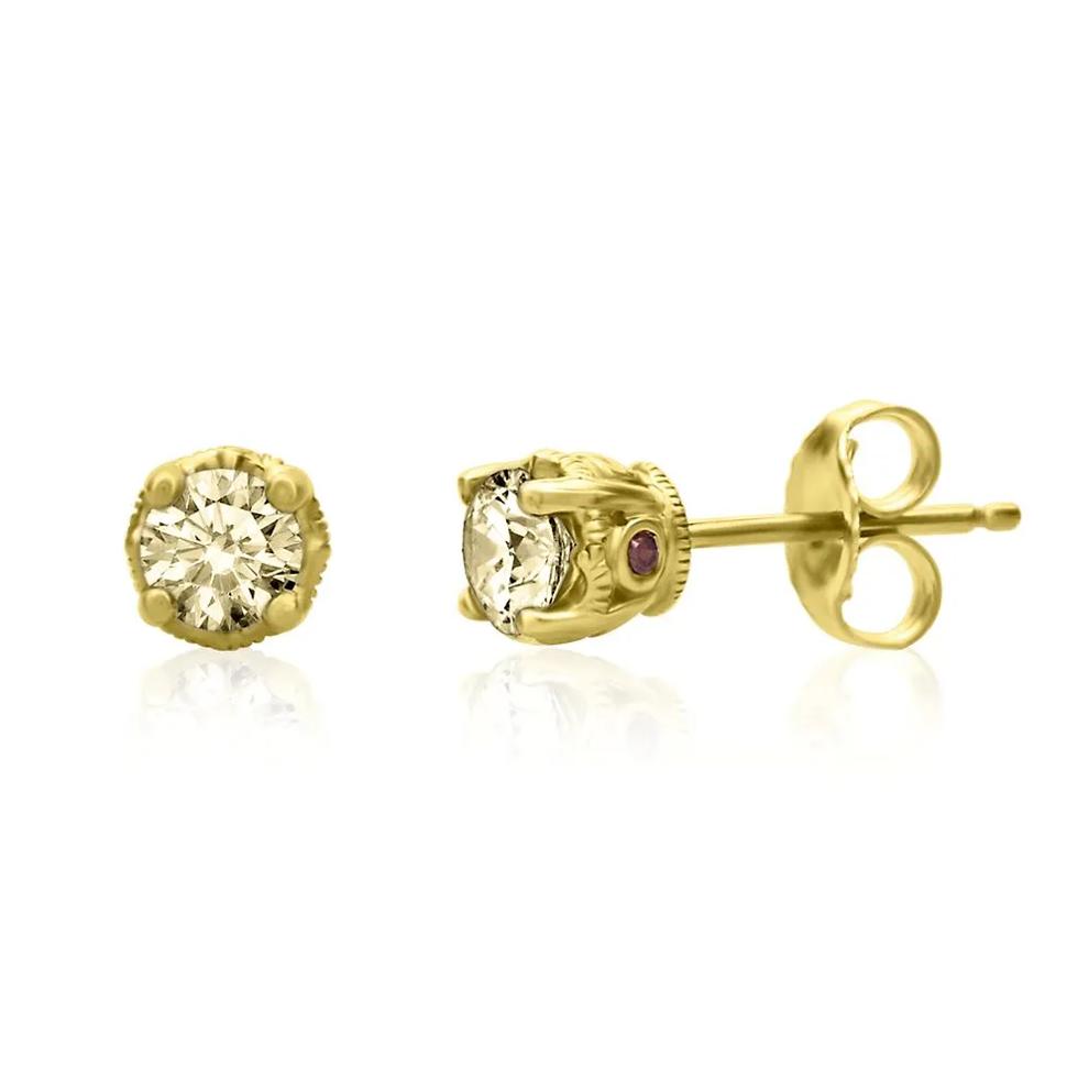 1/2 ct. tw. Yellow Diamond &amp; Garnet Stud Earrings in 10K Yellow Gold – Image 1 of 1