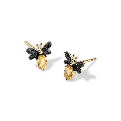 Citrine & Black Diamond Bumblebee Stud Earrings in 10K Yellow Gold (1/8 ct. tw.)