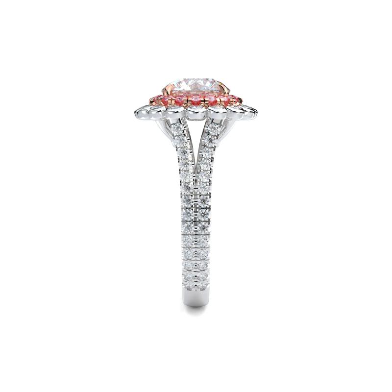 Lab Grown Diamond Bezel Halo Pink &amp; White Engagement Ring in Platinum &amp; 18K Rose Gold &#40;2 1/2 ct. tw.&#41; – Image 3 of 5