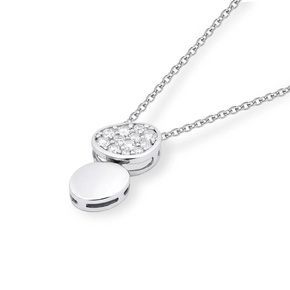 Diamond Double Disc Drop Pendant Necklace in Sterling Silver (1/5 ct. tw.) – Image 2 of 4