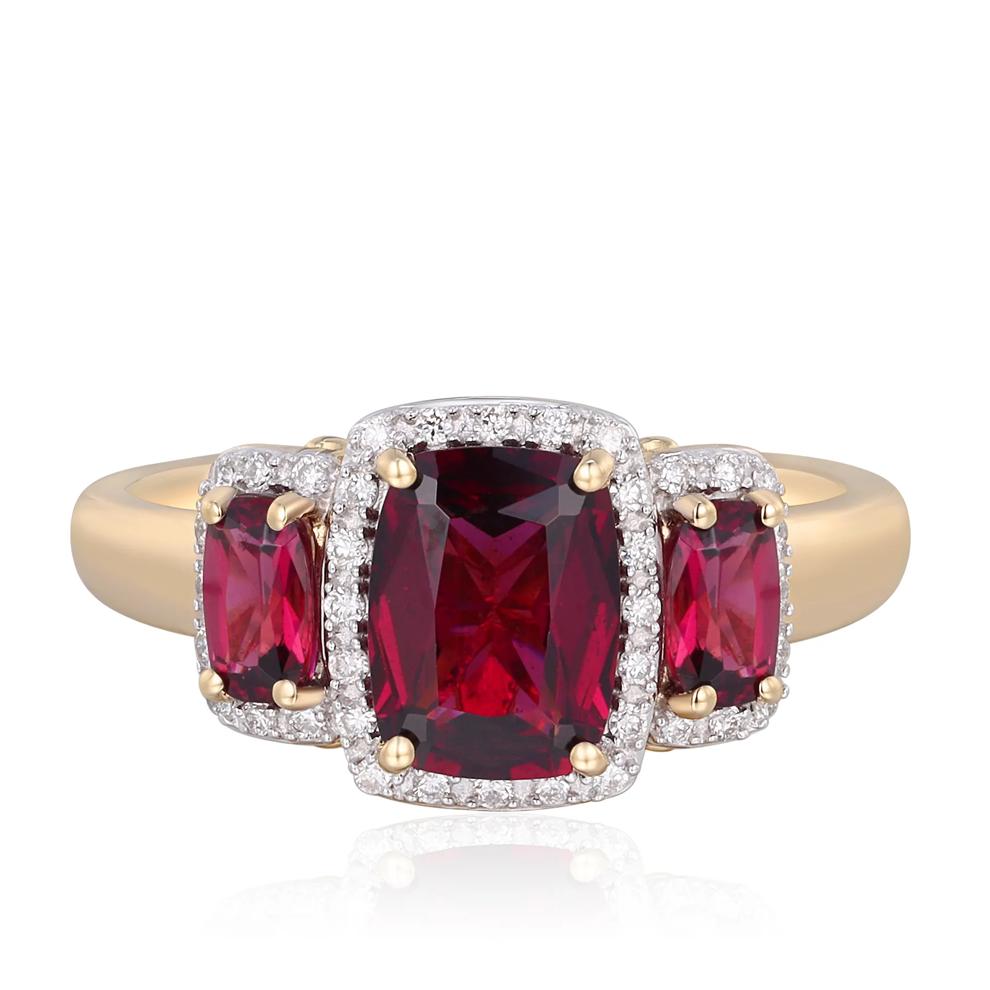 Rhodolite Garnet and Diamond Ring in 10K Yellow Gold (1/7 ct. tw.) – Image 1 of 3