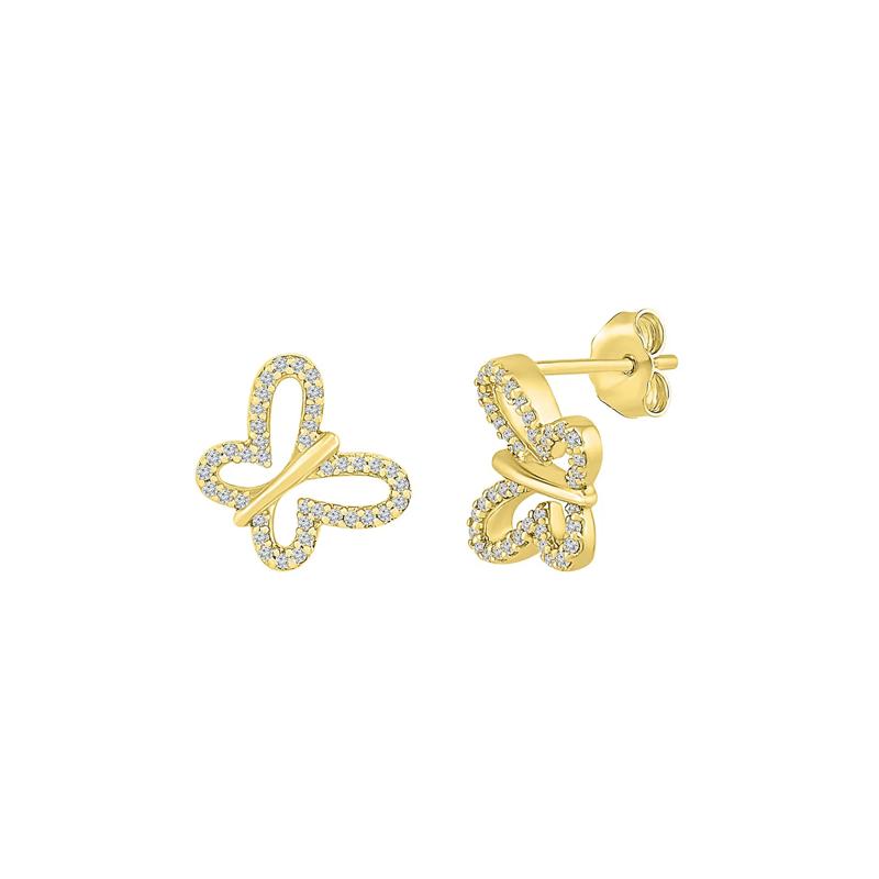 Pave Diamond Butterfly Earrings in 10K Yellow Gold &#40;1/7 ct. tw.&#41; – Image 3 of 3
