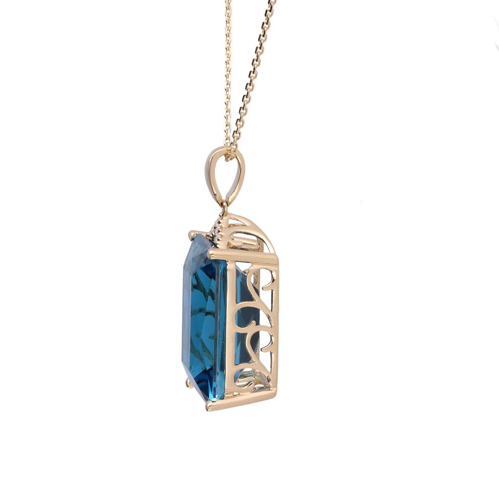 London Blue Topaz &amp; Diamond Accent Pendant Necklace in 14K Yellow Gold – Image 3 of 4
