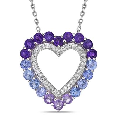 Heart Pendant with Amethyst, Tanzanite & Lab-Created White Sapphires in Sterling Silver